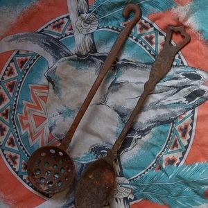 Vintage Cast Iron Ladle Strainer Rustic Serving Utensils